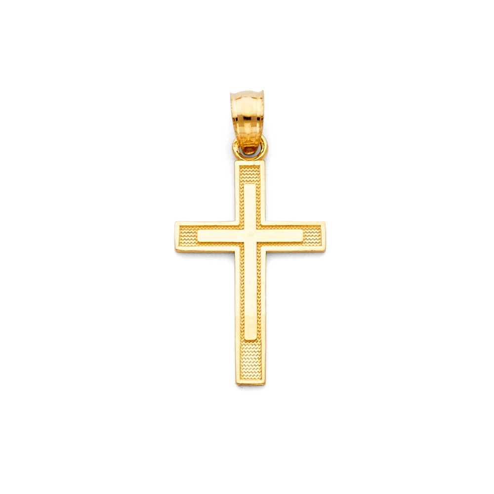 14K Yellow Gold Medium Latin Religious Cross Pendant (13X25 Mm )